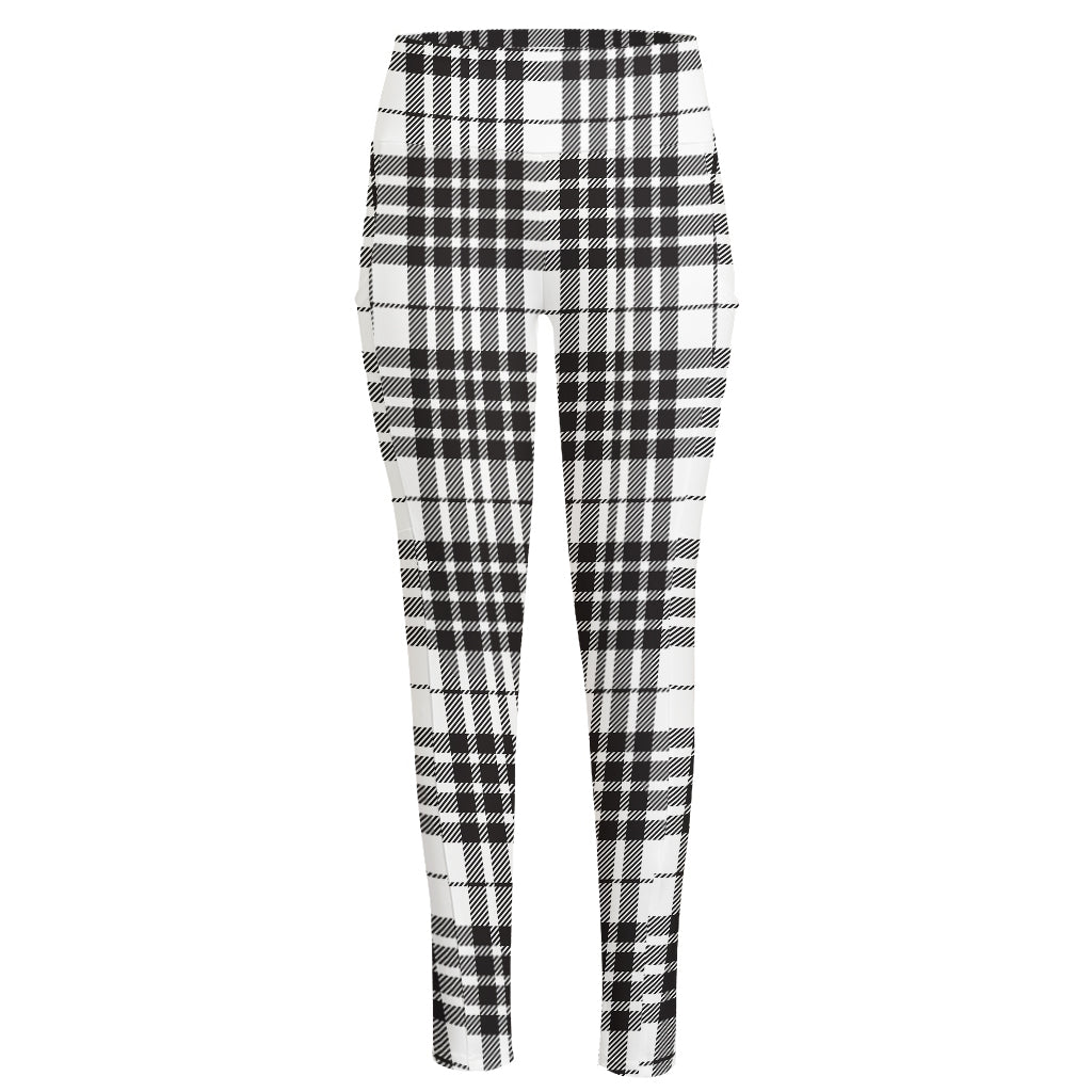 White And Black Border Tartan Print High-Waisted Pocket Leggings