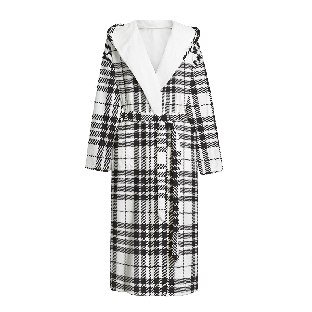 White And Black Border Tartan Print Hooded Bathrobe