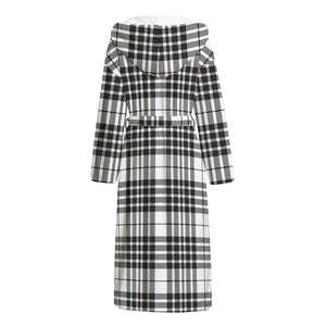 White And Black Border Tartan Print Hooded Bathrobe