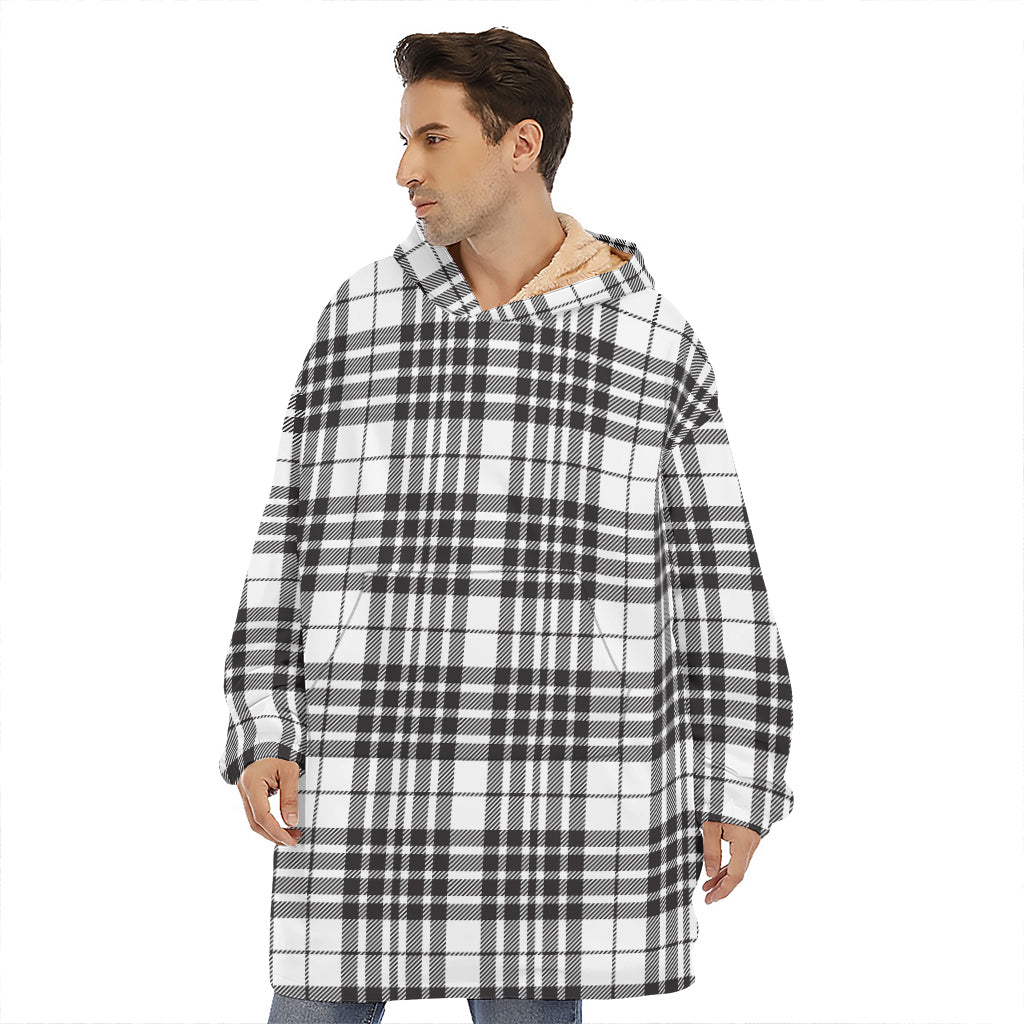 White And Black Border Tartan Print Hoodie Blanket