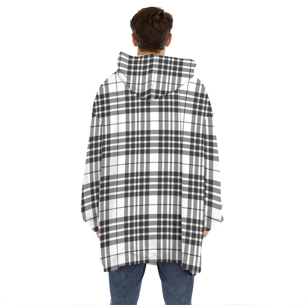 White And Black Border Tartan Print Hoodie Blanket