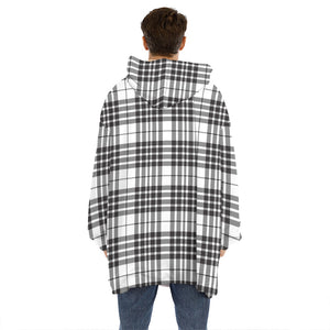 White And Black Border Tartan Print Hoodie Blanket