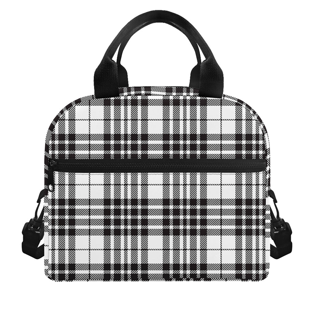 White And Black Border Tartan Print Insulated Lunch Bag