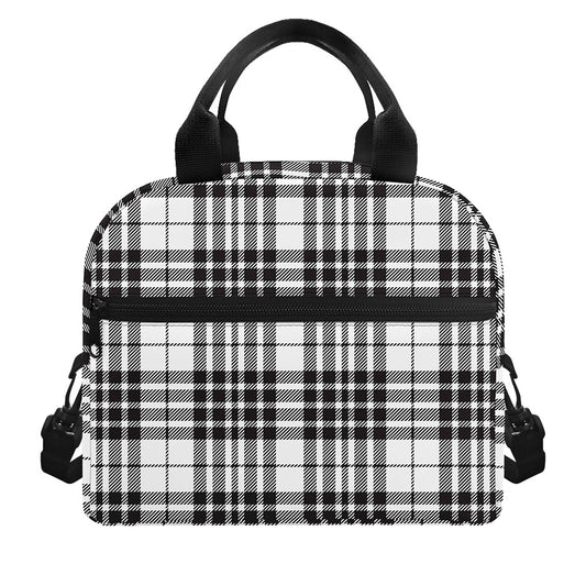 White And Black Border Tartan Print Insulated Lunch Bag