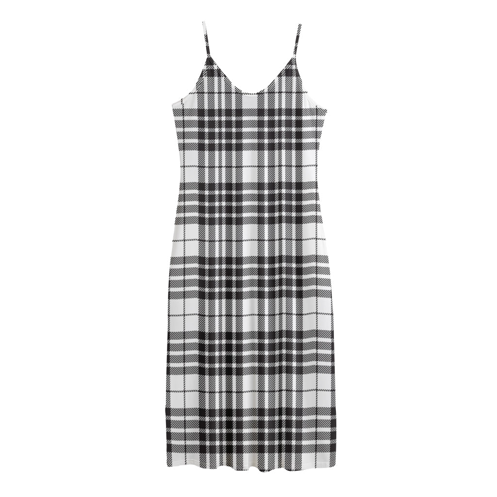 White And Black Border Tartan Print Jersey Midi Cami Dress