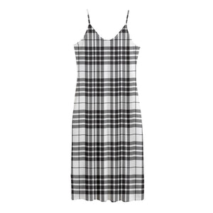 White And Black Border Tartan Print Jersey Midi Cami Dress