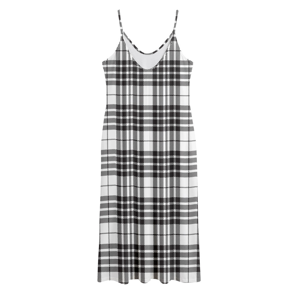 White And Black Border Tartan Print Jersey Midi Cami Dress