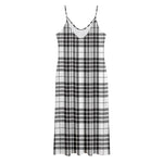 White And Black Border Tartan Print Jersey Midi Cami Dress