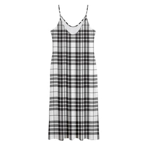 White And Black Border Tartan Print Jersey Midi Cami Dress