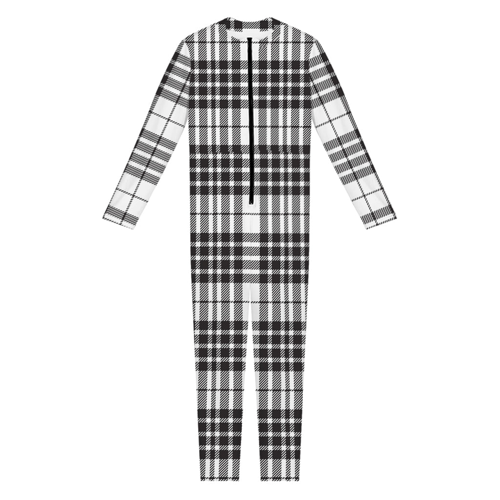 White And Black Border Tartan Print Jumpsuit