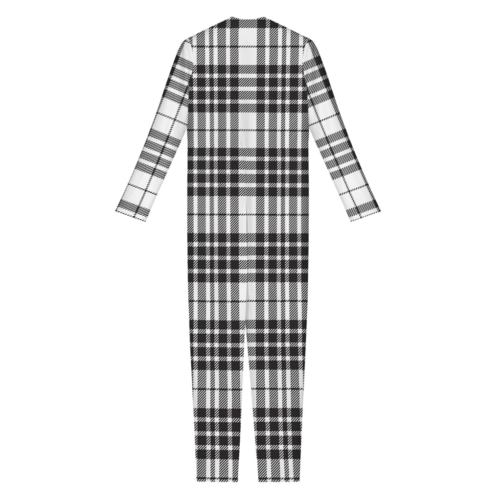 White And Black Border Tartan Print Jumpsuit