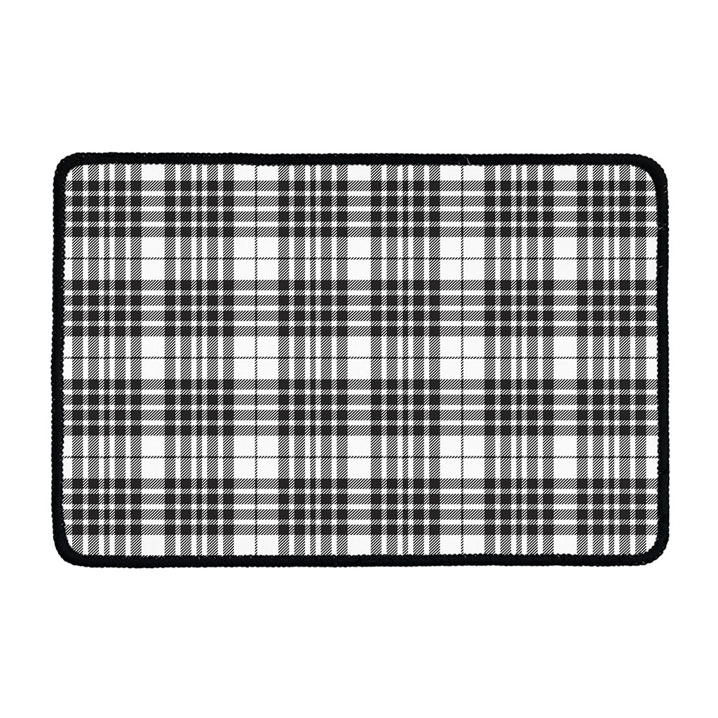 White And Black Border Tartan Print Kitchen Mat
