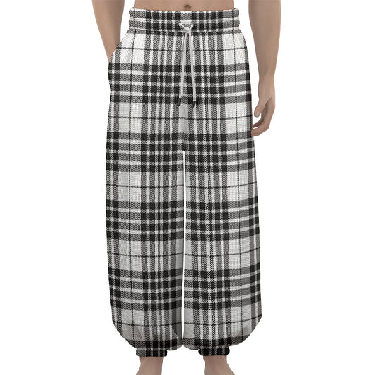 White And Black Border Tartan Print Lantern Pants