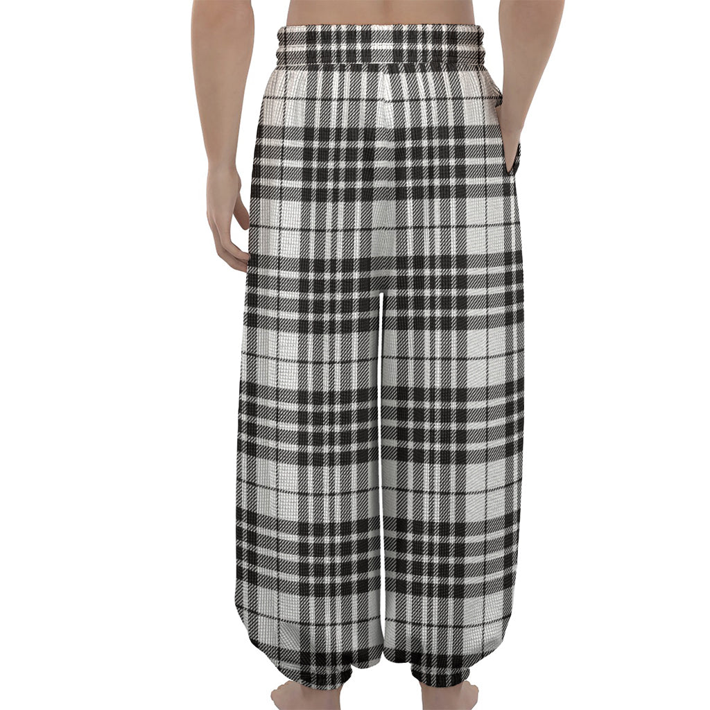 White And Black Border Tartan Print Lantern Pants