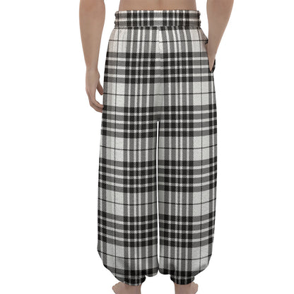 White And Black Border Tartan Print Lantern Pants
