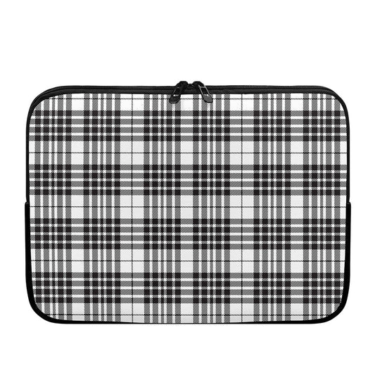 White And Black Border Tartan Print Laptop Sleeve