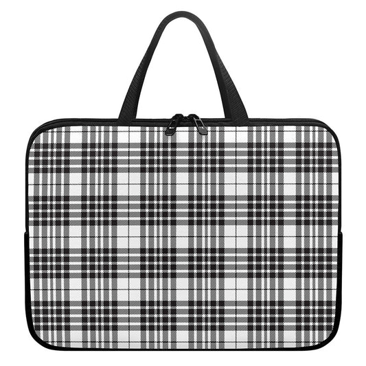 White And Black Border Tartan Print Laptop Sleeve With Handle