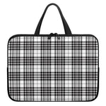 White And Black Border Tartan Print Laptop Sleeve With Handle