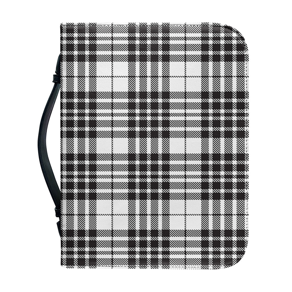 White And Black Border Tartan Print Leather Bible Cover