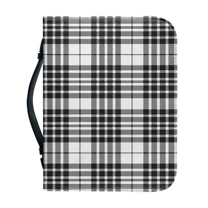 White And Black Border Tartan Print Leather Bible Cover