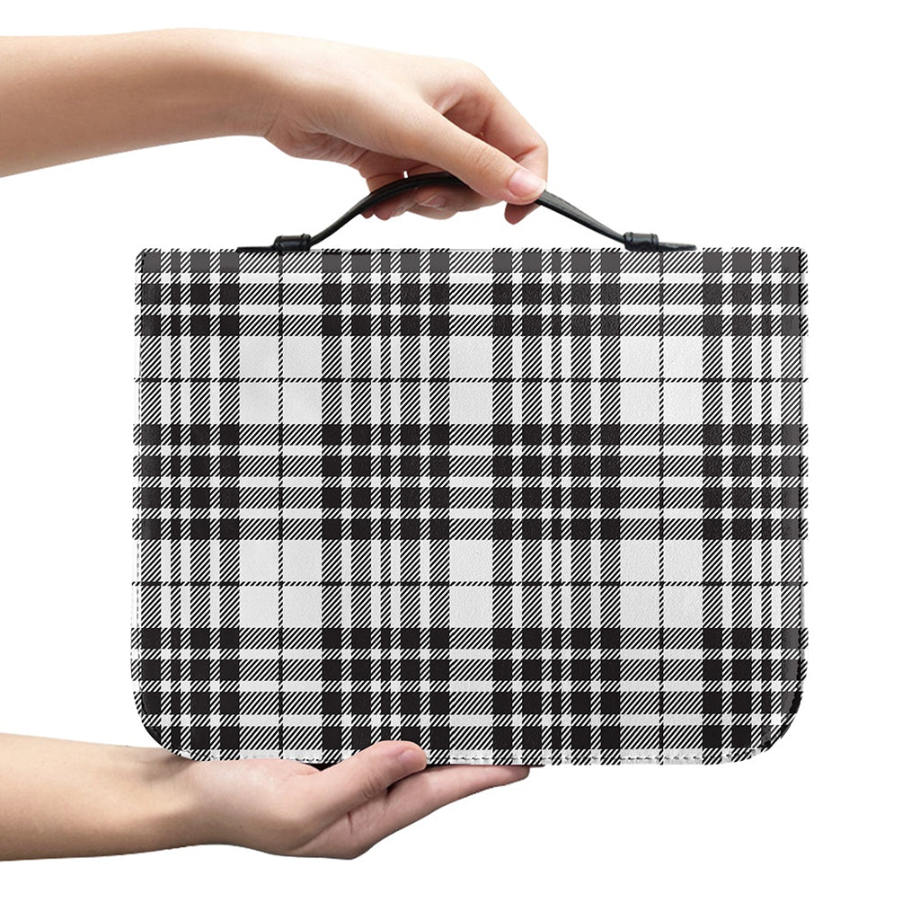 White And Black Border Tartan Print Leather Bible Cover