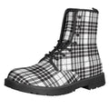 White And Black Border Tartan Print Lace-Up Boots