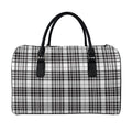 White And Black Border Tartan Print Leather Duffel Bag