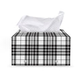 White And Black Border Tartan Print Leather Tissue Box Cover