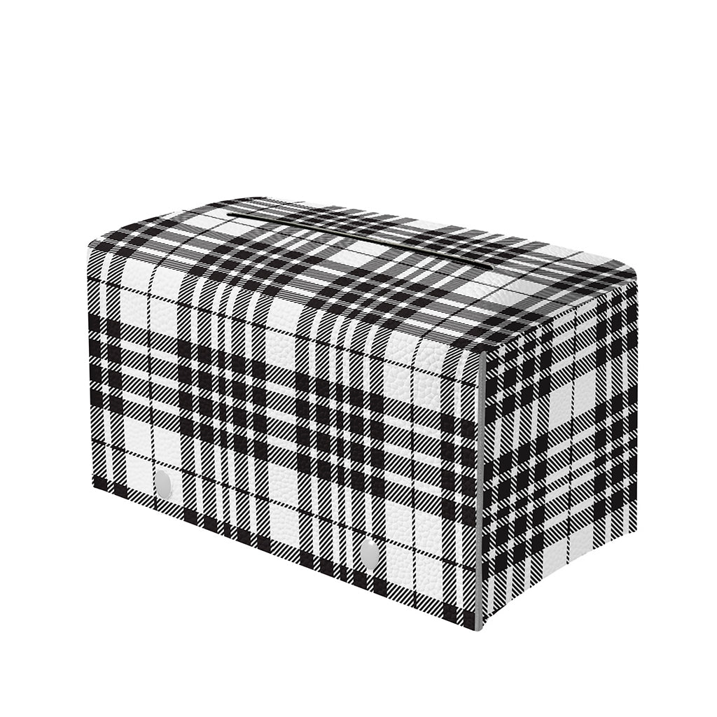 White And Black Border Tartan Print Leather Tissue Box Cover