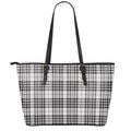 White And Black Border Tartan Print Leather Tote Bag With Zipper