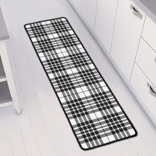 White And Black Border Tartan Print Long Kitchen Mat