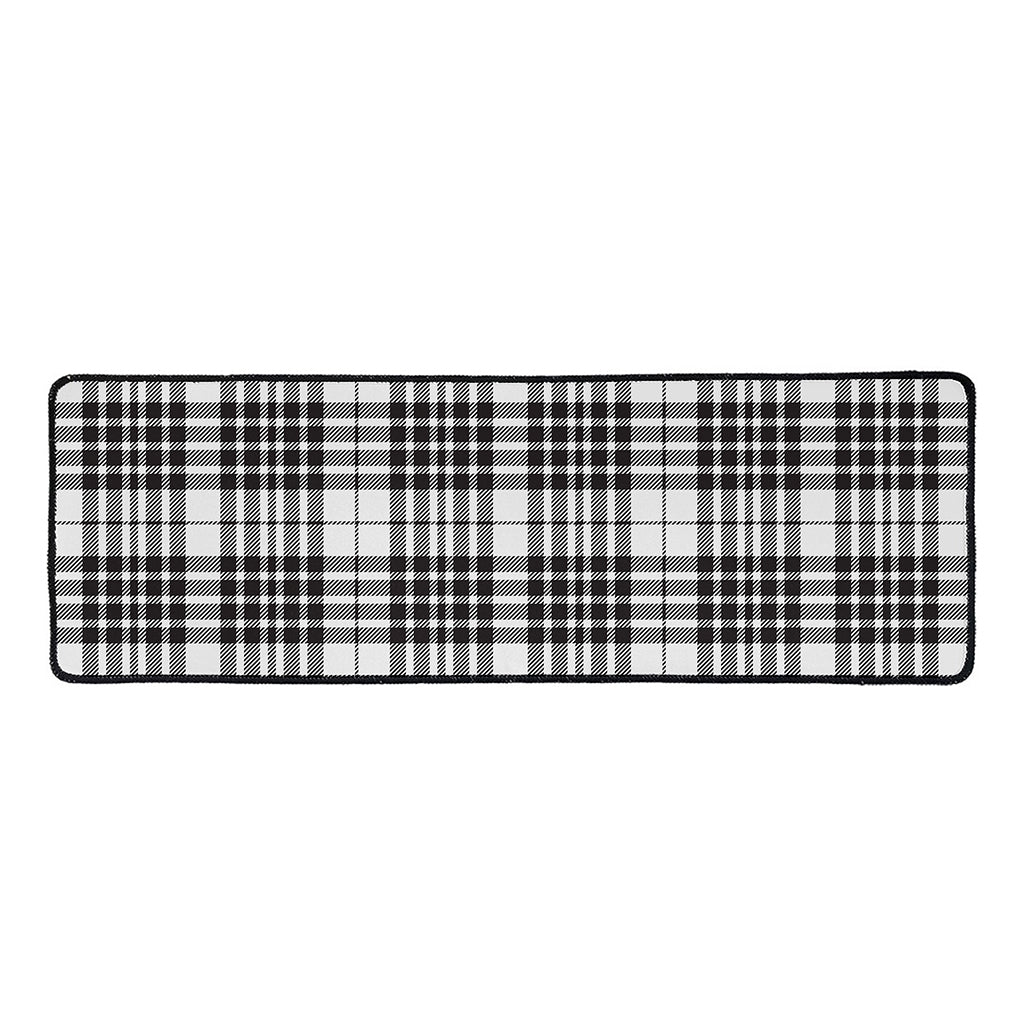 White And Black Border Tartan Print Long Kitchen Mat