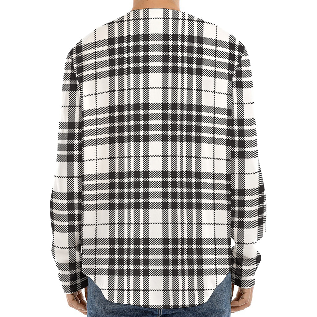 White And Black Border Tartan Print Long Sleeve Baseball Jersey