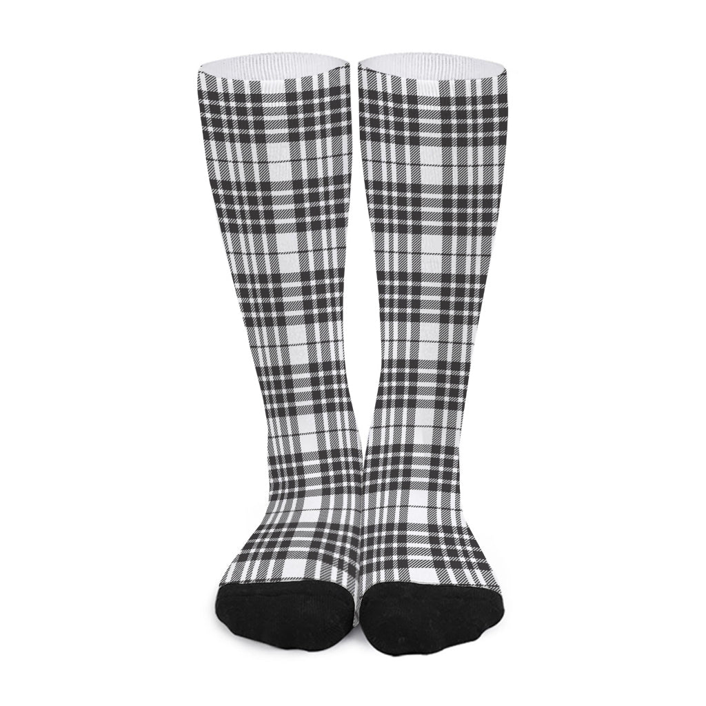 White And Black Border Tartan Print Long Socks