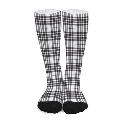 White And Black Border Tartan Print Long Socks