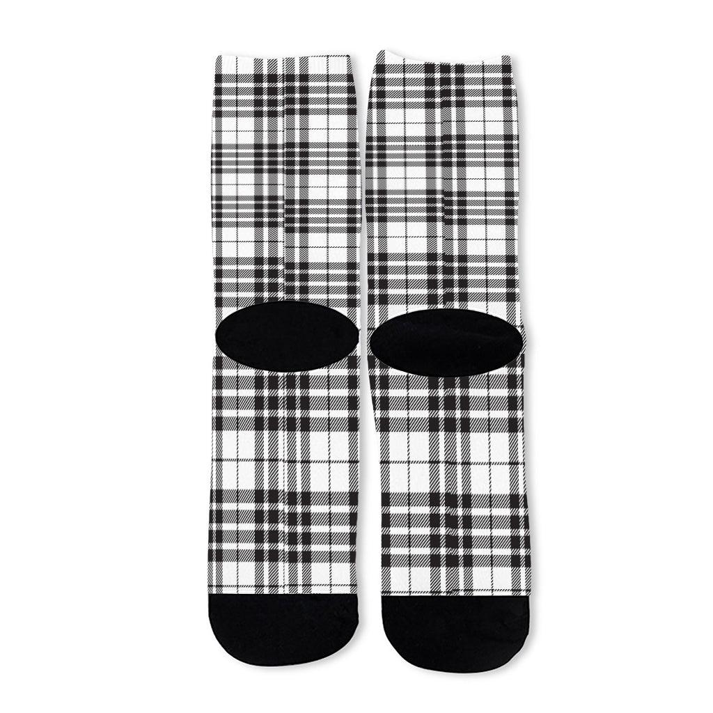 White And Black Border Tartan Print Long Socks