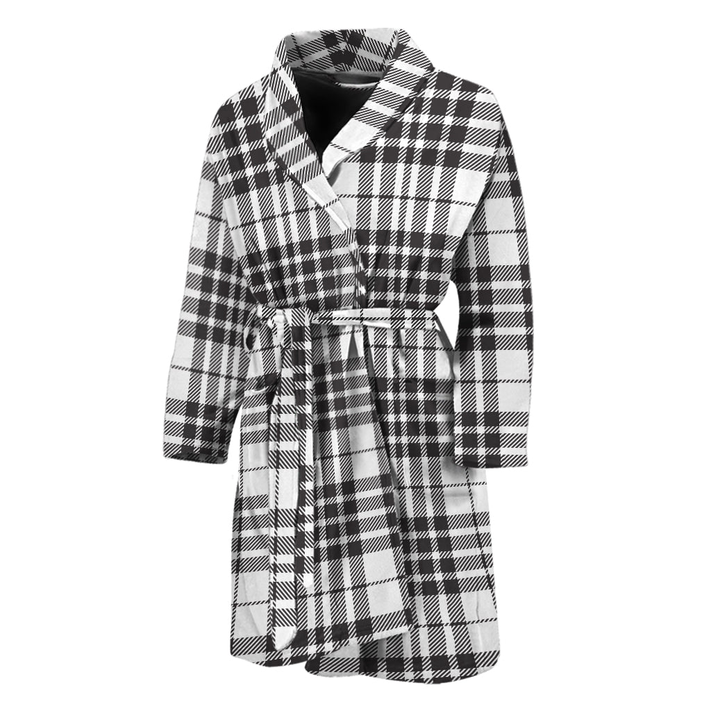 White And Black Border Tartan Print Men's Bathrobe