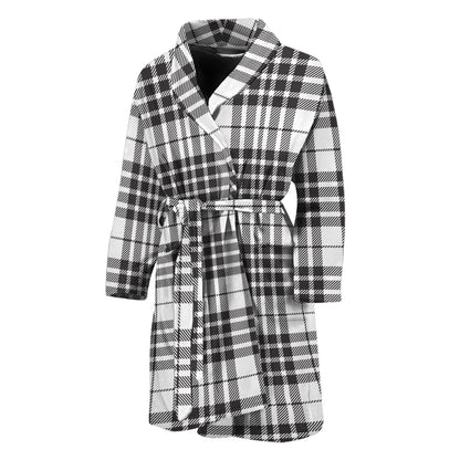 White And Black Border Tartan Print Men's Bathrobe