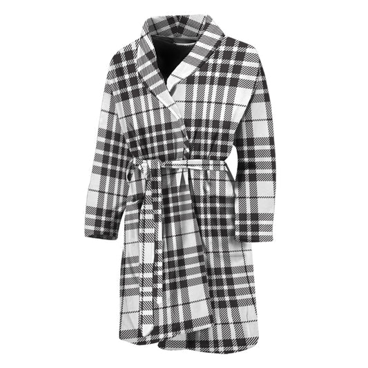 White And Black Border Tartan Print Men's Bathrobe