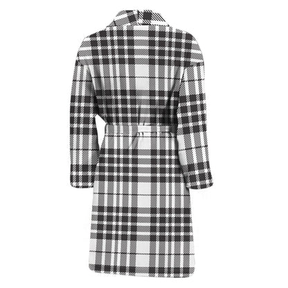 White And Black Border Tartan Print Men's Bathrobe