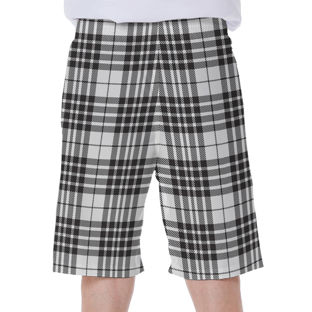 White And Black Border Tartan Print Men's Beach Shorts