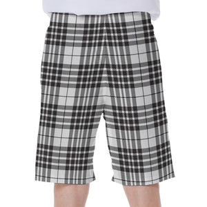 White And Black Border Tartan Print Men's Beach Shorts