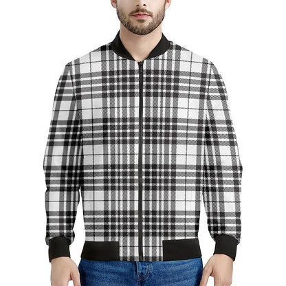 White And Black Border Tartan Print Men's Bomber Jacket