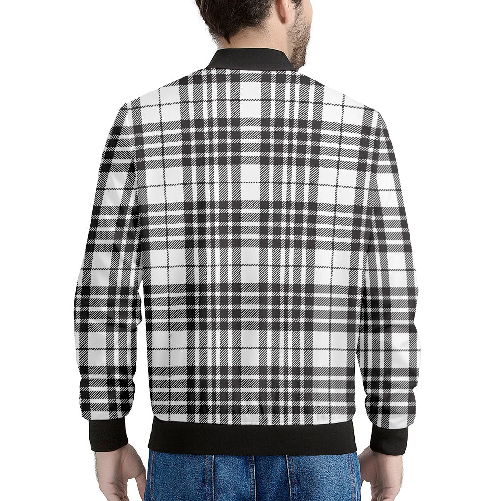 White And Black Border Tartan Print Men's Bomber Jacket