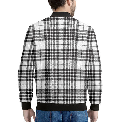 White And Black Border Tartan Print Men's Bomber Jacket
