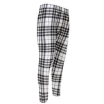 White And Black Border Tartan Print Men's Compression Pants