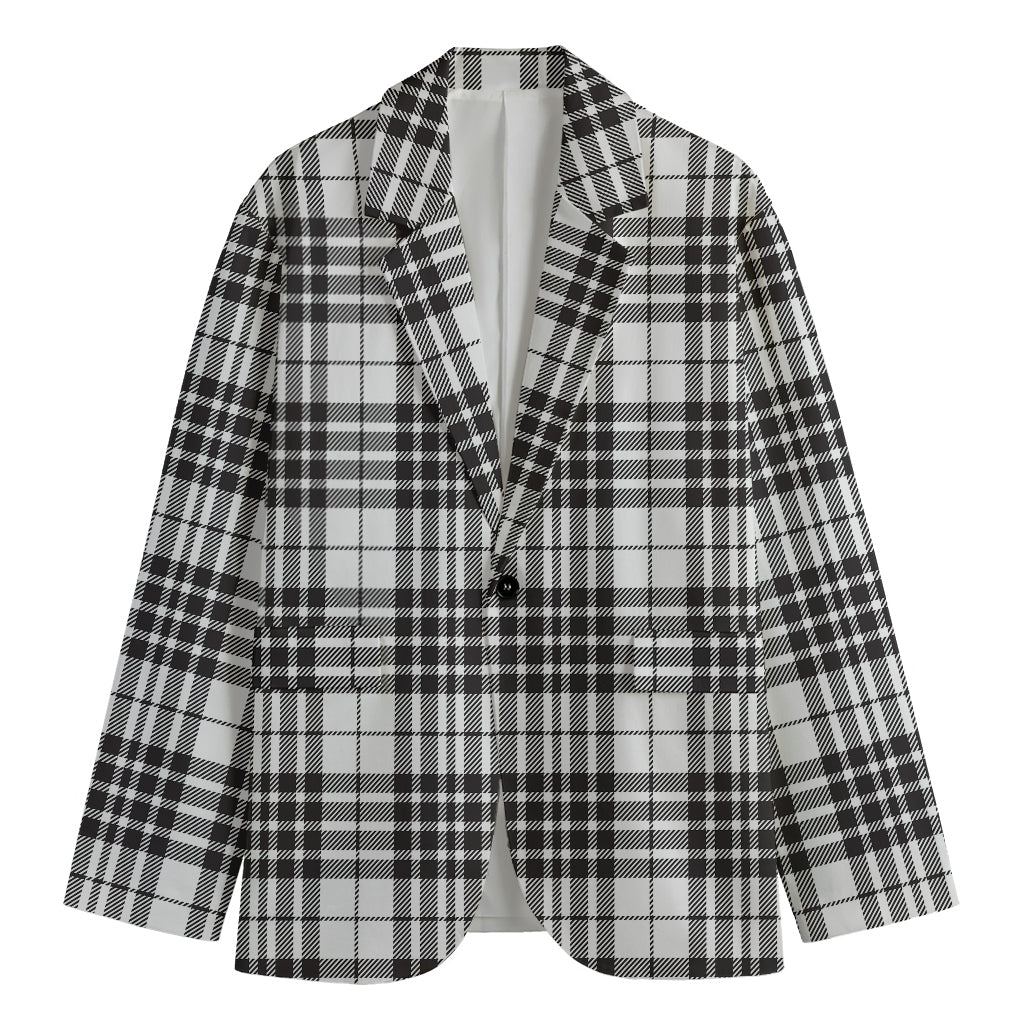 White And Black Border Tartan Print Men's Cotton Blazer