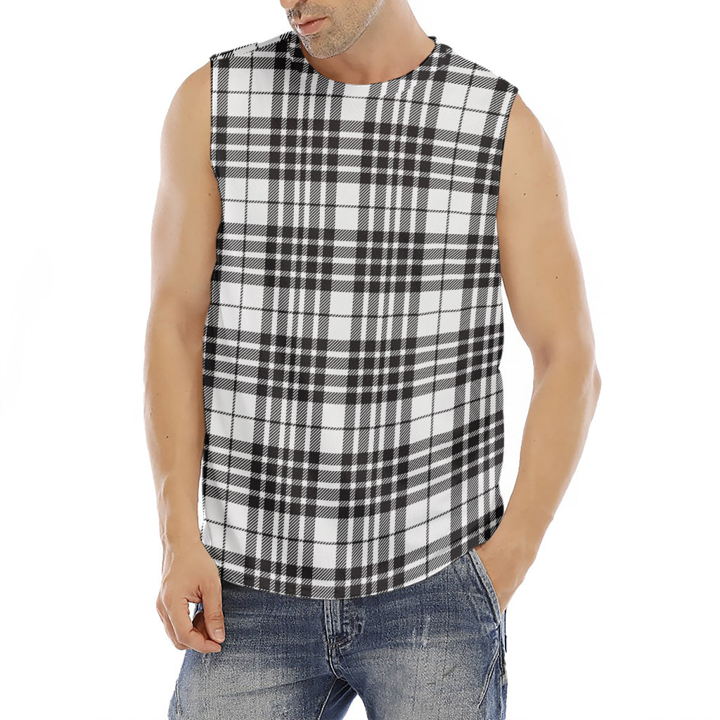 White And Black Border Tartan Print Men's Fitness Tank Top