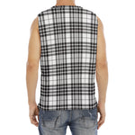 White And Black Border Tartan Print Men's Fitness Tank Top