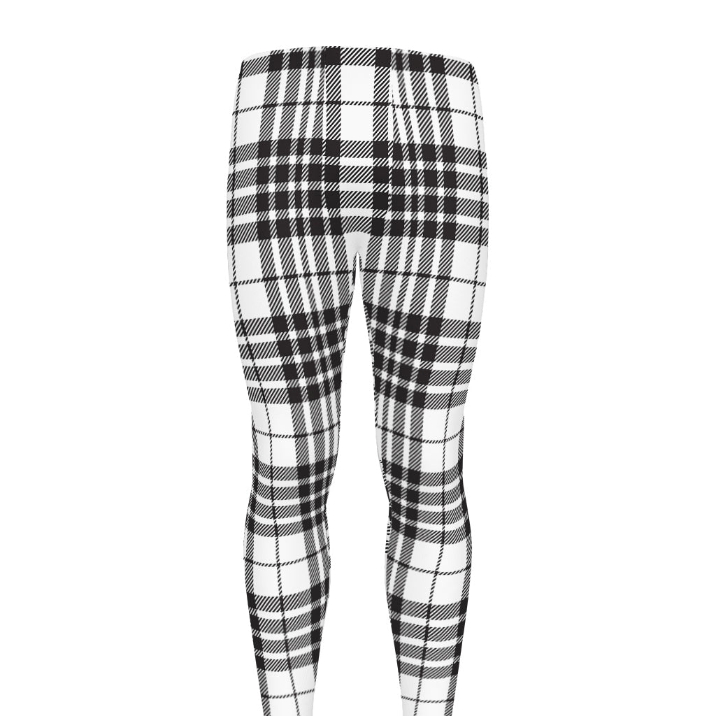 White And Black Border Tartan Print Men's leggings